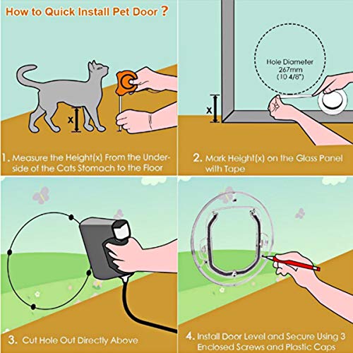 Petyoung Pet Door Transparent 4-Way Locking for Cats & Small Dogs, Round Cat Flap with Door Liner Kit for Sliding Glass Door, Glass Window, Screen Window - Image 5