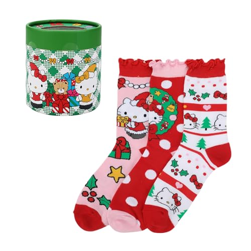 Bioworld Hello Kitty Holiday Icons Women's 3-Pair Crew Socks Box Set