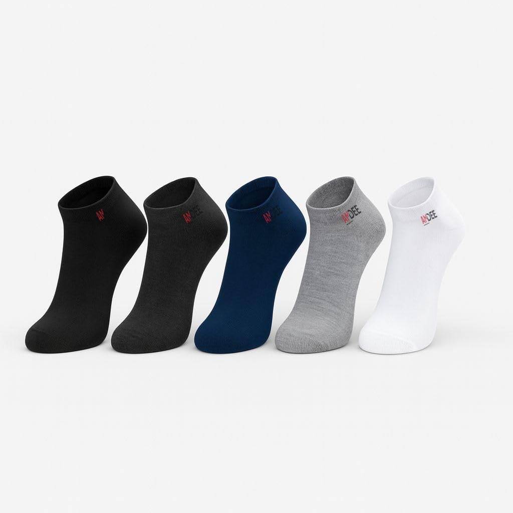 amdee Unisex Cotton Men And Women Solid Ankle Length Socks (Pack Of 5), Assorted-picture-45