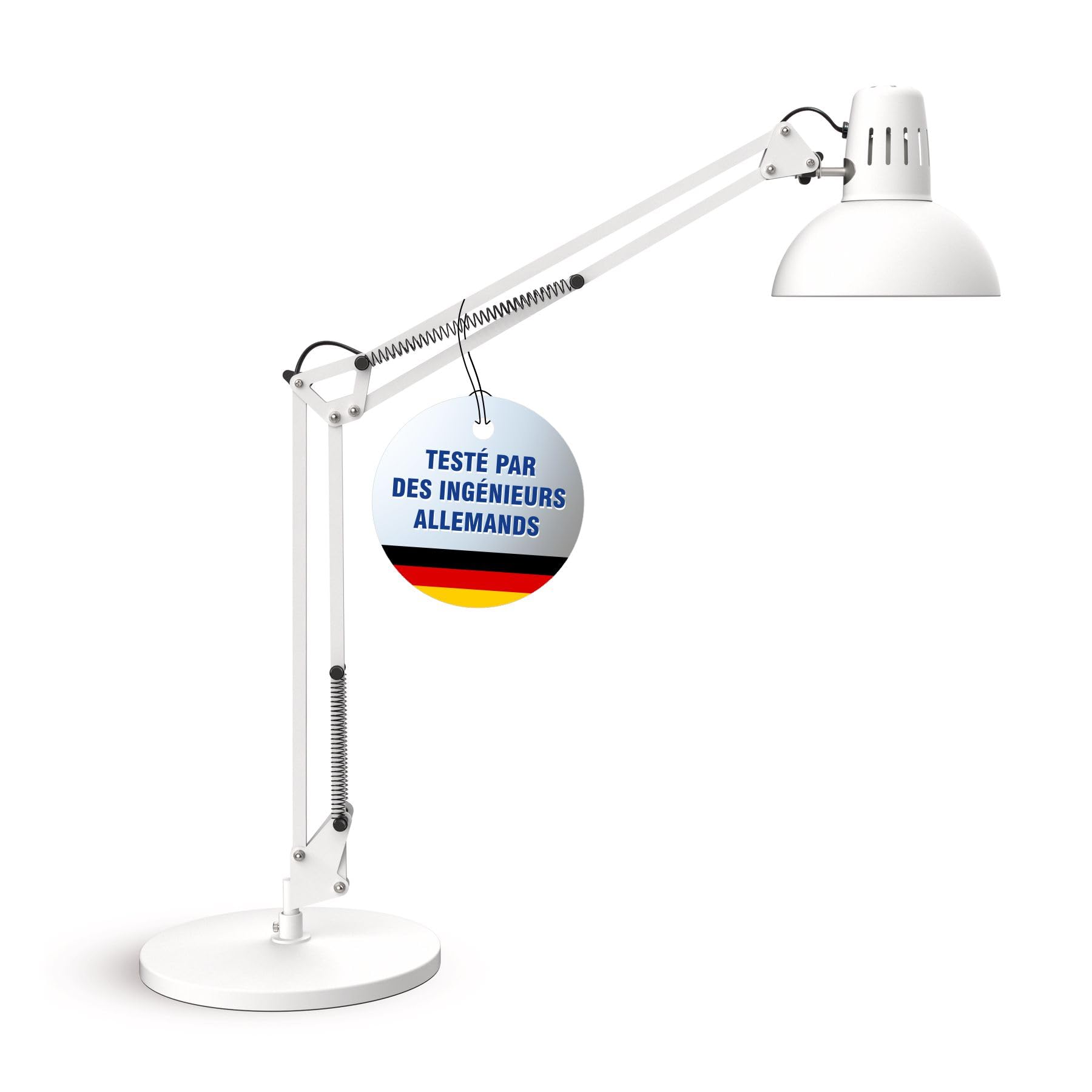 MAUL Lampe de bureau MAULstudy blanche E27 socle stable | lumière ciblée, bras orientable, tête inclinable, ampoule au choix, base lourde, dessous protecteur