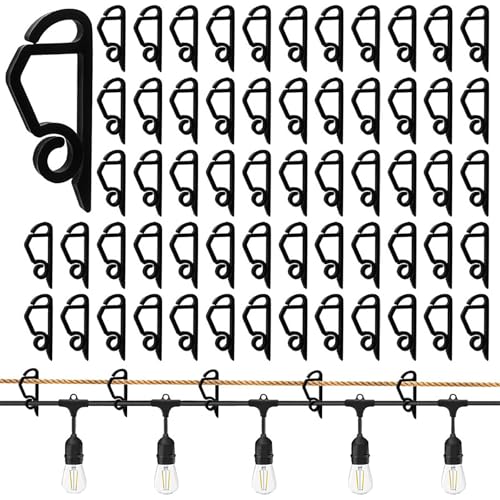 Rubu22a 40 ganchos negros para canalón para cadenas de luces, ganchos reutilizables de plástico para canalones de lluvia, fijación para iluminación exterior de Navidad, soporte para cadena de luces