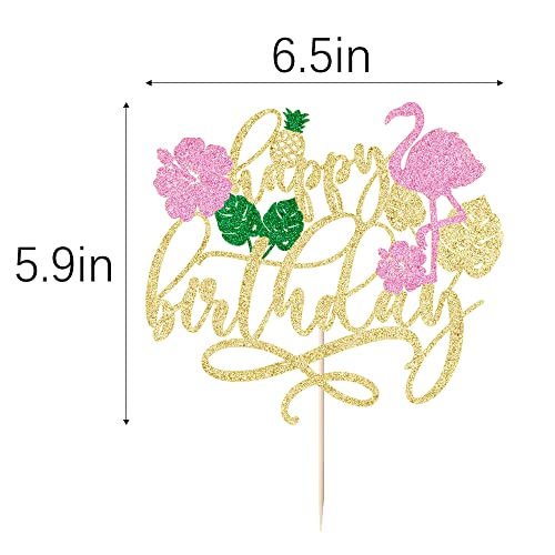 Flash Flamingo Happy Birthday Cake Decoration-Tropical Hawaii Coconut Tree Flamingo Pineapple Summer Theme Party, Baby Shower Party, Happy Birthday Party Supplies, Suitable For Adult Boys And Girls #TOP2