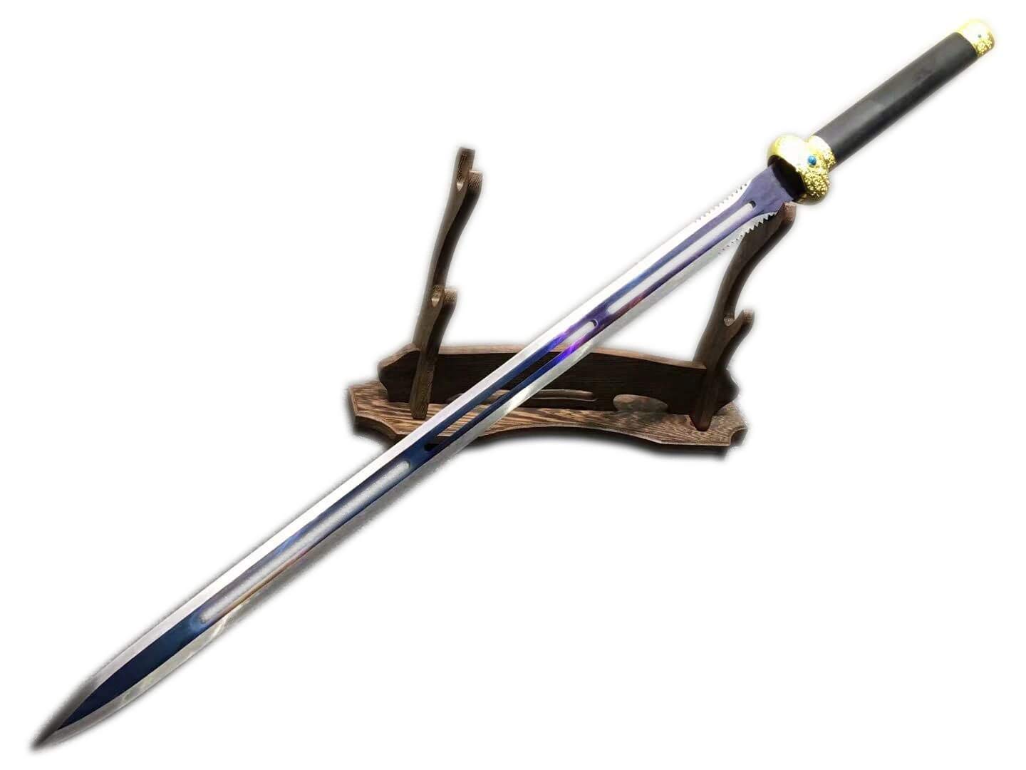 Jinlan Sword,Handmade High Manganese Steel Hollow Blade,Black Wood Scabbard,Alloy Fittings