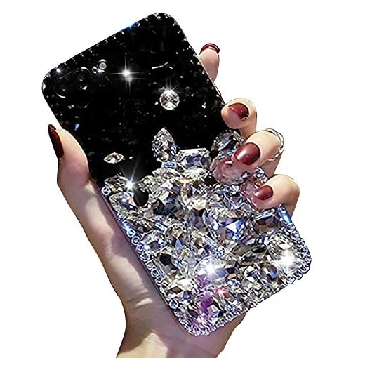 Miagon Gnistrande smyckeskrin för Samsung Galaxy J4 2018, 3D handgjorda fantastiska stenar glitter kristall strass bling full diamant skinande skydd stötfångare, svart klar