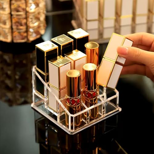 Image of Lipstick Lip Gloss Organizer Small Clear Lipstick Holder 9 Slots Acrylic Case Essential Oil Rollerball Perfume Holder Display Cases for Brushes, Bottles