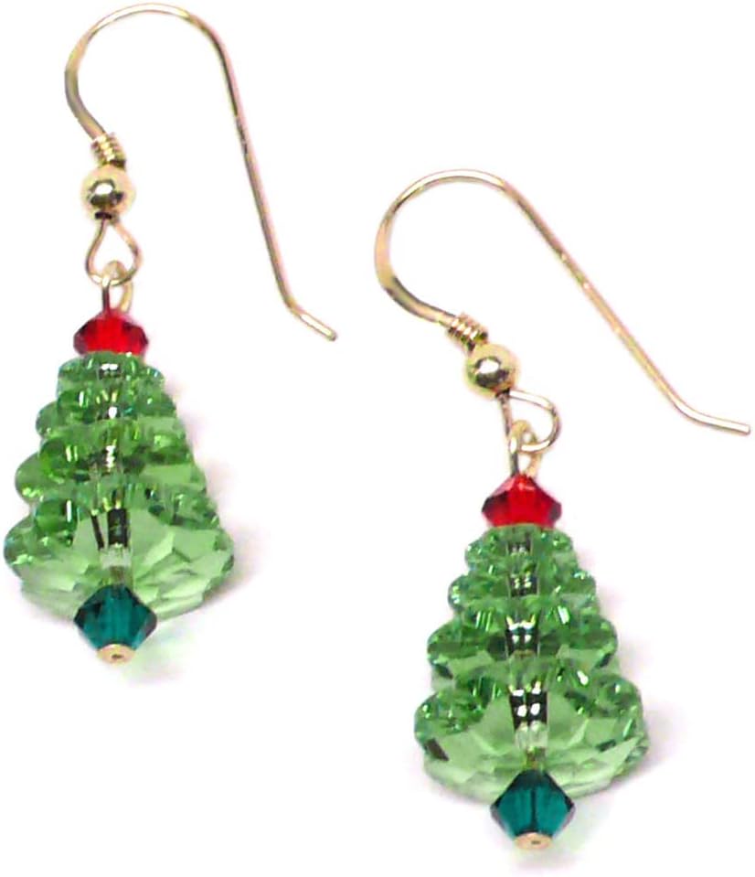 Light Green Crystal Christmas Tree Earrings Sterling or Gold-Filled