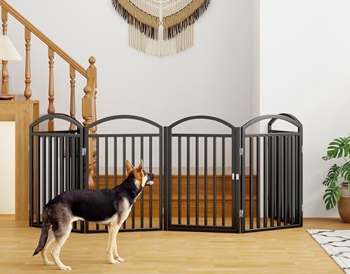 Folding No-Assembly Freestanding Dog Gate with Door,32" Heights Foldable Pet Fence,144" Extra Wide Accordion Puppy Folding Playpen for Doorways,House,Stairs (6 Panels,Black) - Image 5