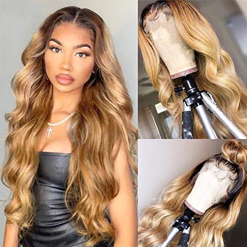 Ombre Wigs Long Wavy Lace Front Wigs Human Hair Thick 150% Density Glueless 13x4 Lace Frontal Wig with Dark Roots 22 Inch