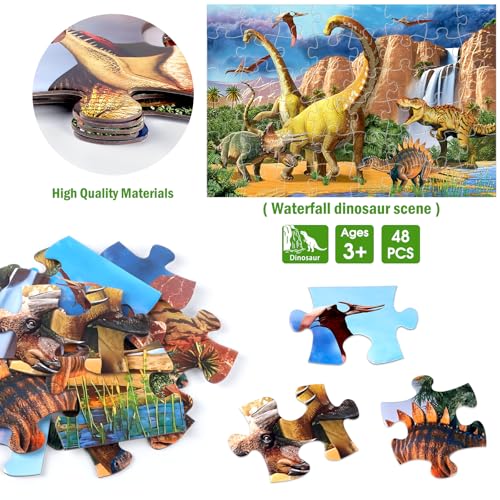 Jumbo Floor Puzzle for Kids,48 Piece Waterfall Dinosaur Large Jigsaw Puzzles, Fun Preschool Educational Toy for Toddlers Ages 3-5,Easter Gift for Boy Girl Ages 4-8 - Image 2