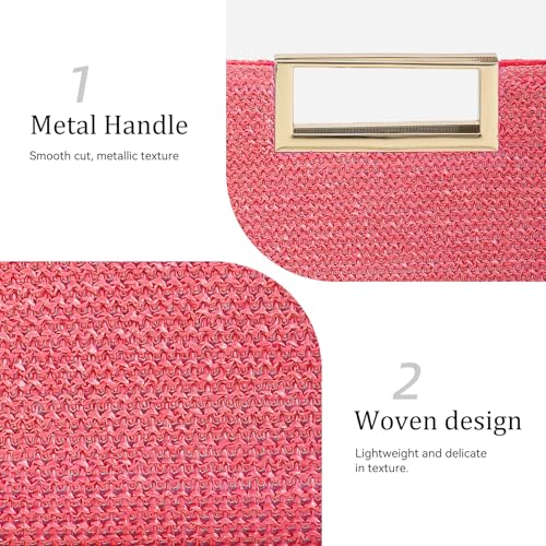 Image of Women's Straw Raffia Clutch Purse, Top Handle Woven Handbag with Crossbody Strap, Summer Beach Shoulder Bag