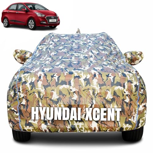 Image of 100% Waterproof Car Body Cover for Hyundai Xcent with Mirror Pocket (Heat & UV Resistant, Triple Stitched, Soft Lining, Bottom Elastic & Piping) Camouflage, Military Print