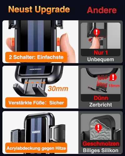 VANMASS Handyhalterung Auto Lüftung【2026 Stärkster Lüftungshaken】 Handy Halterung Auto Militär-Klasse Kfz Handyhalterung Universal Autohalterung für iPhone 17 Pro Max/17 Air/16/15/14 Samsung S26 usw 5