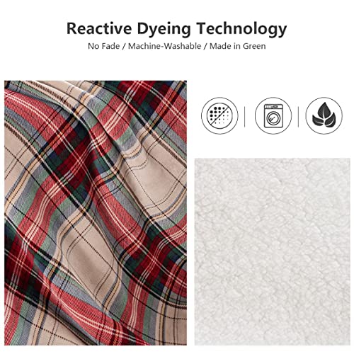 Cottebed Flannel Sherpa Red Plaid Throw Blankets,All Seasons Lightweight Super Soft Cozy Fluffy Fuzzy,Fleece Bedding Blanket For Bed Sofa Couch Living Room Camping Travel(England Red Plaid,50X60) #TOP4