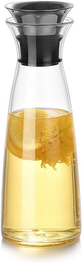 FOONEE glass water carafe with lid, 1 Litre with Stainless Steel Lid Borosilicate Water Jug, Fridge Water Pitcher Bottle Dispenser, Great For Juice, Lemonade, Iced Tea, Milk, Wine