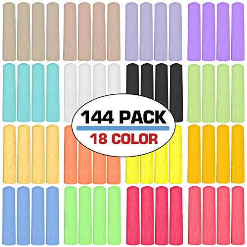 144 Pack 18 Colors Jumbo Sidewalk Chalk Set, Washable Art Play For Kid And Adult, Paint On School Classroom Chalkboard, Kitchen, Office Blackboard, Playground, Outdoor, Gift For Birthday Party #TOP1