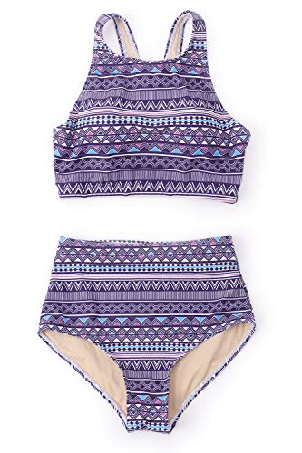 CHERRY CAT Women Retro Two Piece Bathing Suits High Waisted Swimsuit High Neck Bathing Suits (Navy,XXL)