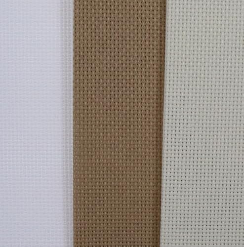 Image of KCS 3 pc of 12 inch x 18 inch(30cmx45cm) 18CT Counted Cotton Aida Cloth Cross Stitch Fabric (White+Cream+Khaki)