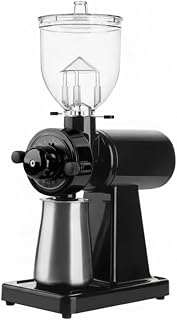 Electric Coffee Grinder Burr Mill With Adjustable Grind Knob Stainless Steel Catch Cup Clear Bean Chamber Compact Modern Profile suitable for home office coffee corner travel setup