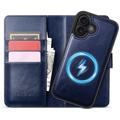 DJBull 2-in-1 Detachable Wallet Case for iPhone 16 6.1" RFID Blocking Flip Folio with Card Holder | PU Leather Shockproof Protective Cover Women Men for Apple 16 Phone Case Blue by DJBull - Used condition - US$11.66