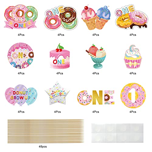 48Pcs Donut 1St Birthday Party Supplies Cupcake Toppers, Donut Party Theme Donut First Birthday Cake Decorations, Doughnut One Year Old Birthday Cupcake Decor #TOP1
