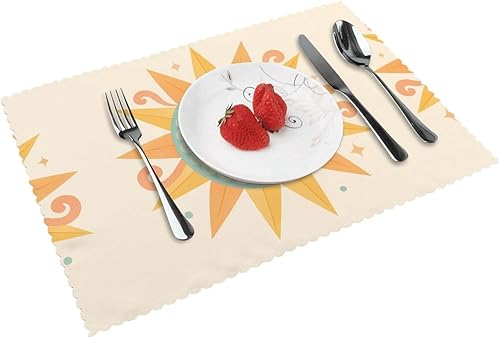 Miniatura 1 de Rectangular Placemats Set of 4, Heat Resistant Art Deco Sunshine Printed Kitchen Dining Table Mats