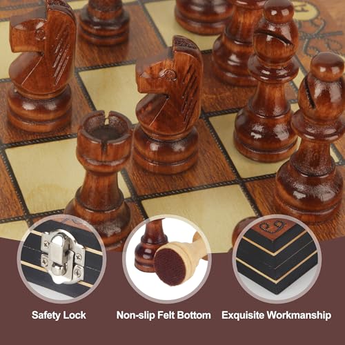 3 en 1 Jeu d'échecs Magnetique Bois, 29 * 29cm, Echecs en Pliable avec Emplacements De Rangement, Echiquier Bois, pour la Famille Activités Fête Adultes Enfants Voyages, Jeux De Stratégie – vue 5