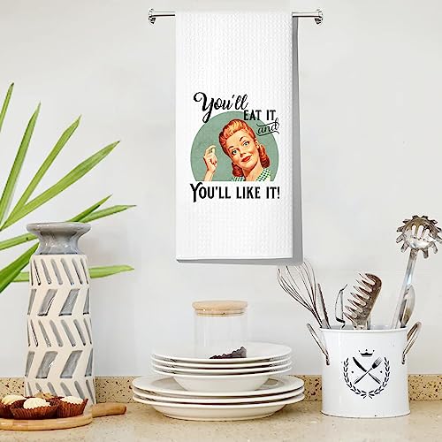 Levlo Retro Housewives Food Dish Towel Retro Housewife Gift You'll Eat It And You'll Like It Waffle Weave Dish Towel Kitchen Decor (You'll Eat It Towel) #TOP4