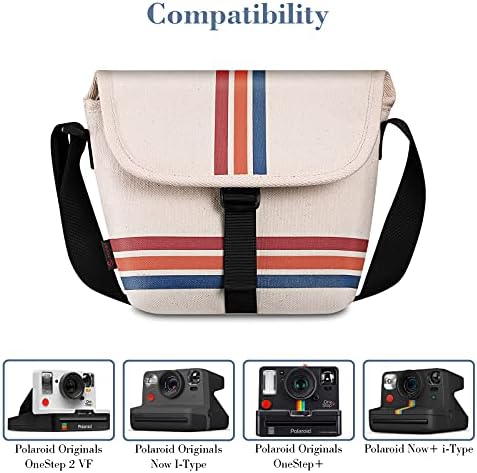 FINTIE Carrying Case Compatible with Polaroid Originals OneStep+, Onestep 2 VF, Now+ I-Type, Now I-Type Instant Film Camera - Premium Vegan Leather Travel Bag w/Removable Strap & Pocket, Stripe