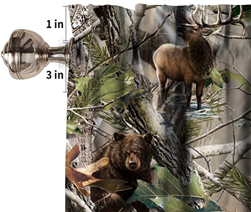 Rustic Forest Valance Curtain, Camouflage Hunting Tree Camo Deer Elk Bird Bear Windows Curtain Valance For Kitchen Dining Room Bedroom Canteens Home Decor, One Panel 54X18In #TOP4