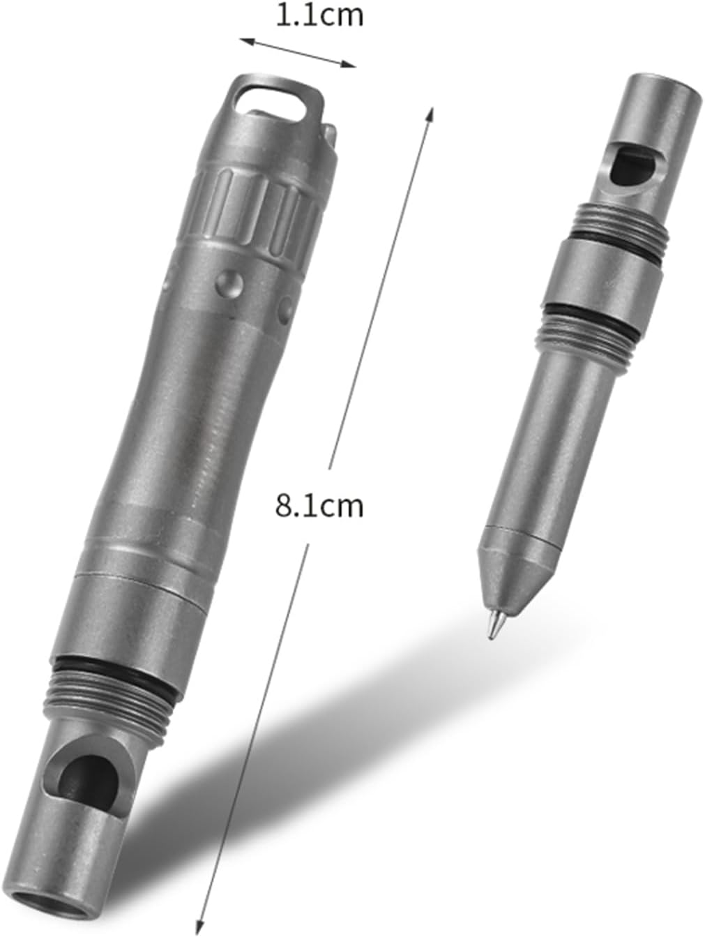 Hamans Titanium Mini Metal Pen with Whistle Function, 3.19" Spiral Cap Design Titanium Pocket Keychain Pen Lightweight Compact Size with Two Refills