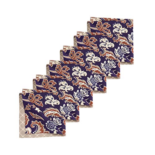Set de 6 servilletas reversibles de algodón azul miniatura 2