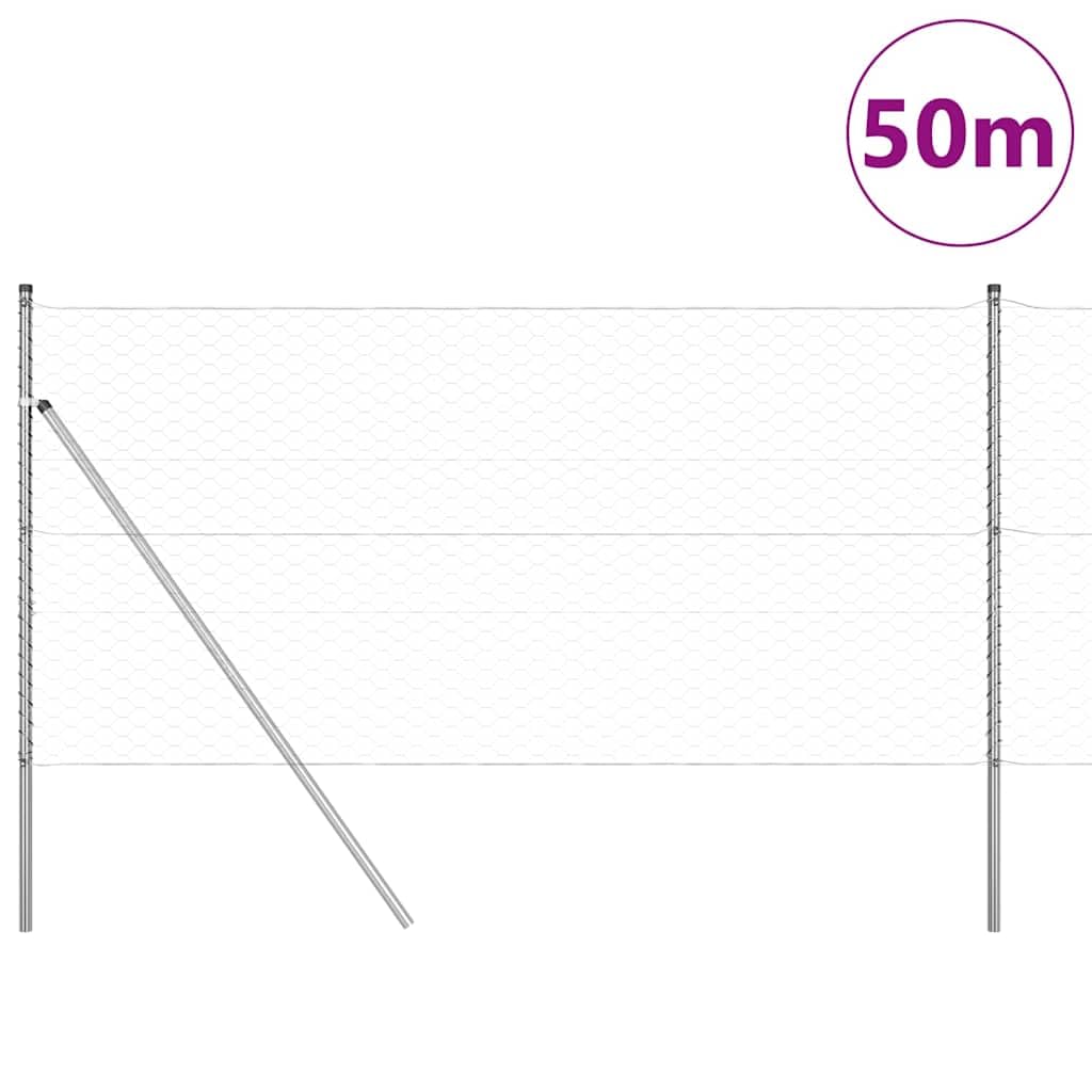 Zestaw stalowych słupków ogrodzeniowych, kolor srebrny, 50 x 1,2 m, 50 mm, kratka do użytku na zewnątrz