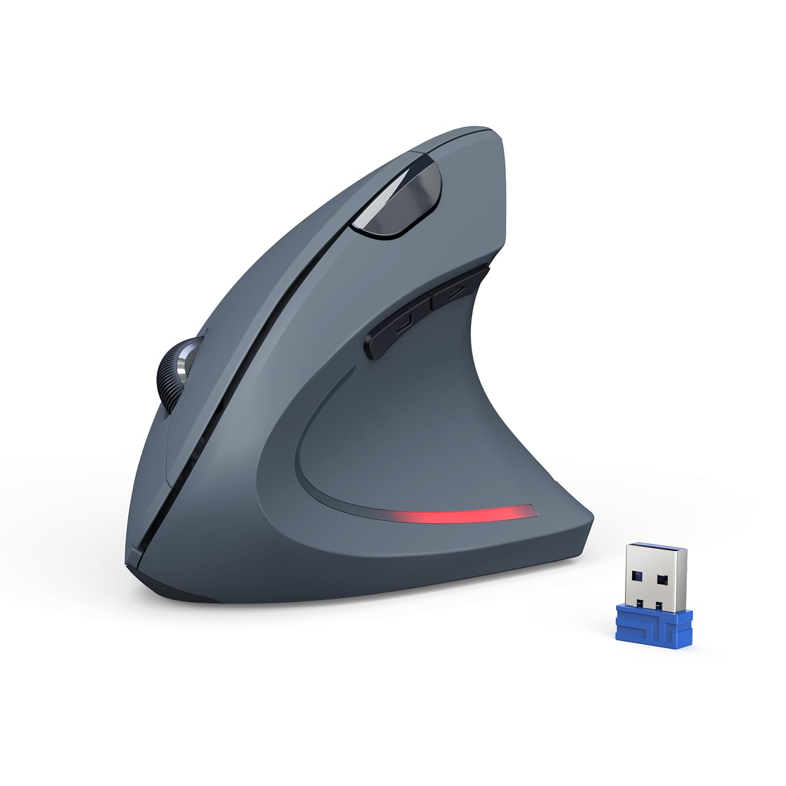 TECKNET Mouse Verticale, 4800 DPI Mouse Wireless Ergonomico, Protegge Il Braccio, Mouse Senza Fili 6 Pulsanti per PC, Computer Portatile, Mac, Grigio