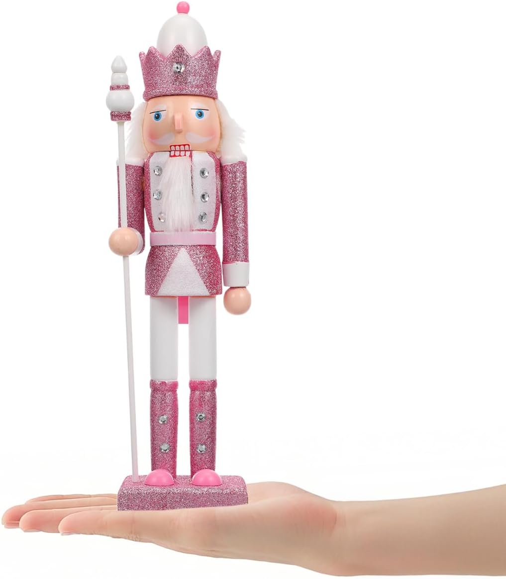 DOITOOL Pink Nutcracker Figures Nutcracker Soldier 12in Christmas Nutcracker Figure Decorations Wooden Pink Nutcracker Soldier Glitter Christmas Nutcrackers for Festival Xmas