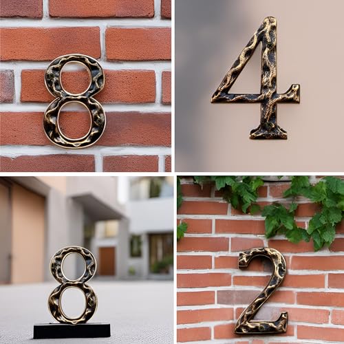 5.5 Inch House Numbers & Letters, Highly Visible Cast Iron Metal Home Address Number for Street Office Mailbox, Antique Brass (Number 0)