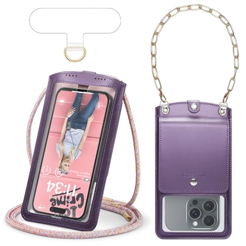 Cell Phone Purse Small Crossbody Phone Bag for Women Men Leather Mini Shoulder Bag Wallet with Strap Lanyard and Camera Window Card Slots Strap for All Smartphones iPhone 16 Samsung up to 7.5