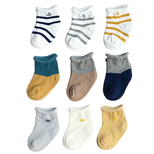 FYGOOD Lot de 9pcs Chaussettes Bébé Coton Souple XS(0-6mois)