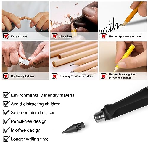 OFFCUP 6 PCS Inkless Pencil, Infinity Pencil with 6pcs Replacement Nibs and 2pcs Eraser, Reusable Everlasting Pencils - Image 4