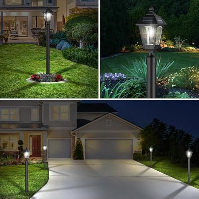 Solar Post Lights Outdoor, Aluminium Solar Lamp Post Light with Pier Mount Base, Outside Decor for Yard Garden Pole Pillar, 100 Lumens (Cool White) ?