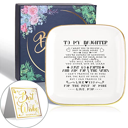 To My Daughter Ceramic Ring Dish Decorative Jewelry Trinket Tray for Daughter, Unique Meaningful Daughter Gifts for Daughter Birthday Christmas from Mom- Just Go Forth