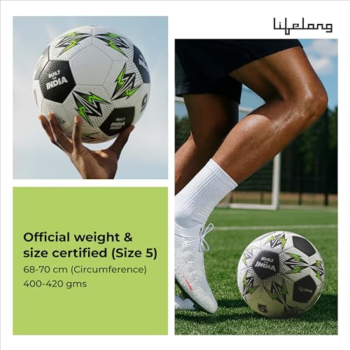 Image of Lifelong Professional 32 Panel PU-PVC Match Football | Durable Soft Leather Soccer Ball with Latex Wound Bladder | for All Surface Artificial & Natural Grass (Size 5, Multicolour)