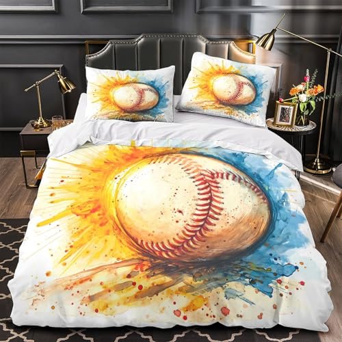 Parure de lit baseball 3D 135x200 microfiltre housse de couette - 2