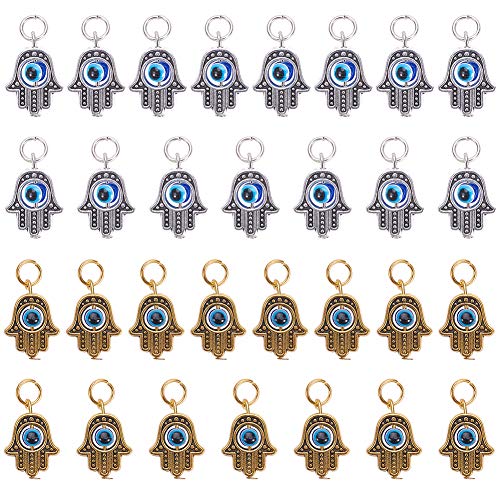 SUNNYCLUE 30pcs 2 Colores Hamsa Hand Evil Eye Bead Charms Fatima Symbol...