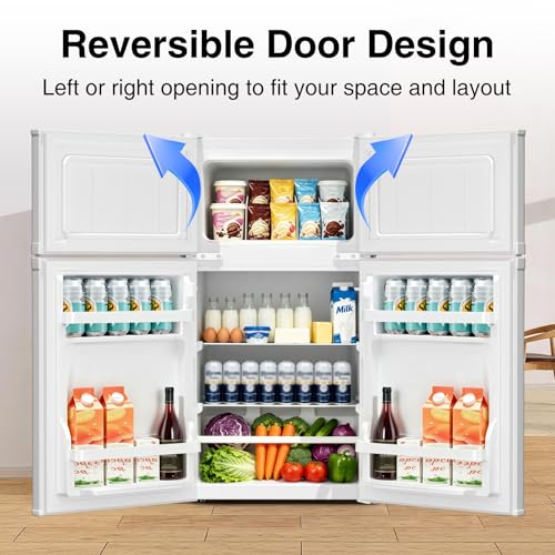 Image of Kismile 2.5 Cu.Ft Mini Fridge with Freezer, Double Door Compact Refrigerator, 3-Level Mechanical Thermostat, Reversible Door&Removable Shelves, Quiet Fridge Ideal for Office, Apartment, Dorm, White