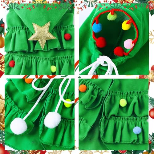 XIMISHOP Weihnachtskostüm Katzen Hunde Umhang,Katzenbekleidung Weihnachtsbaum Umhang Mit Design Stern und Bommel Klassische Grün Weihnachtskleidung Für Weihnacht Haustier Party