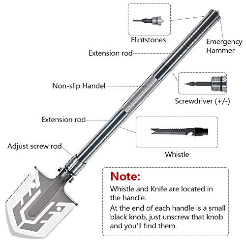 Weanas 26'' Military Folding Shovel Multitool Portable Tactical Army Spade Survival Adventure Vehicle Tool for Camping Hunting Hiking Backpacking Fishing and Car Emergency