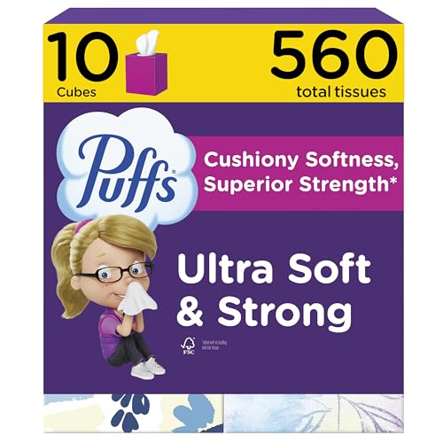 Image of Puffs Facial Tissue Ultra Soft Non-Lotion, 10 Cube Boxes, 56 Facial Tissues per Box, Allergies and Colds (Packaging May Vary)