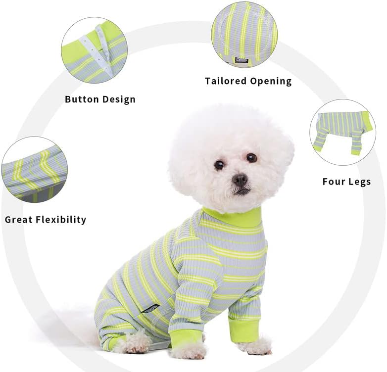 Miniatura 6 de Traje de recuperación a rayas para perros, mameluco para cachorros después de la cirugía para perros machos, pijamas de manga larga para perros y