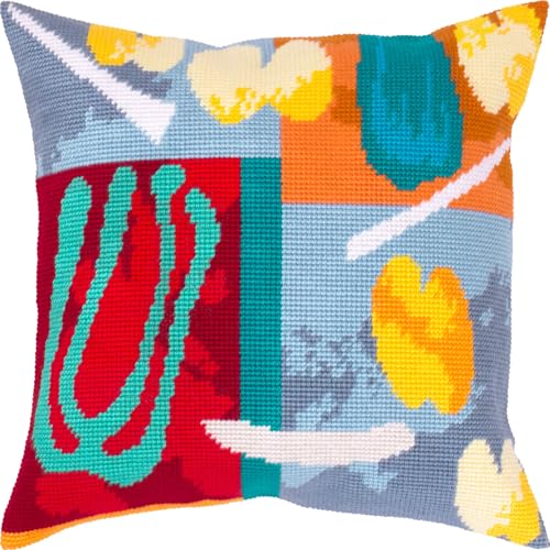 Image of Abstract Stamped Cross-Stitch Kit for Adults and Beginners - Vegetables by Henri Matisse 16″ x 16″ with Clear, Precise Printed Design on Cotton Canvas; Includes 2 Needles, Yarn, and Easy-Read Chart
