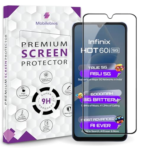 Image of Premium Tempered Glass Screen Protector Guard For infinix Hot 60i 5G (6.75 Inch, Pack of 1) | Edge to Edge Coverage With Easy to installation kit